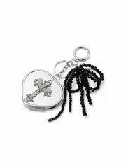 BEADED BOWKNOT & CROSS HEART MIRROR KEY CHAIN