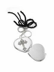 BEADED BOWKNOT & CROSS HEART MIRROR KEY CHAIN
