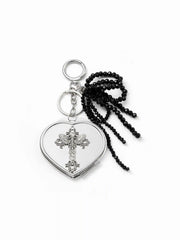 BEADED BOWKNOT & CROSS HEART MIRROR KEY CHAIN