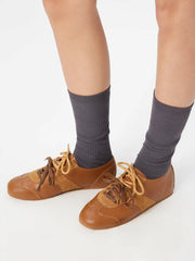 DOUBLE LACE-UP FAUX SUEDE & FAUX LEATHER SNEAKERS