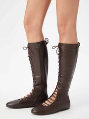 LACE-UP KNEE HIGH BOOTS