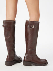 BUCKLE CHUNKY HEELED KNEE HIGH BOOTS