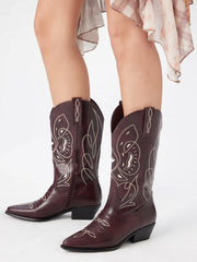 POINTED-TOE EMBROIDERED KNEE HIGH BOOTS