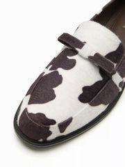 BOWKNOT COWHIDE PRINT FAUX SUEDE LOAFERS