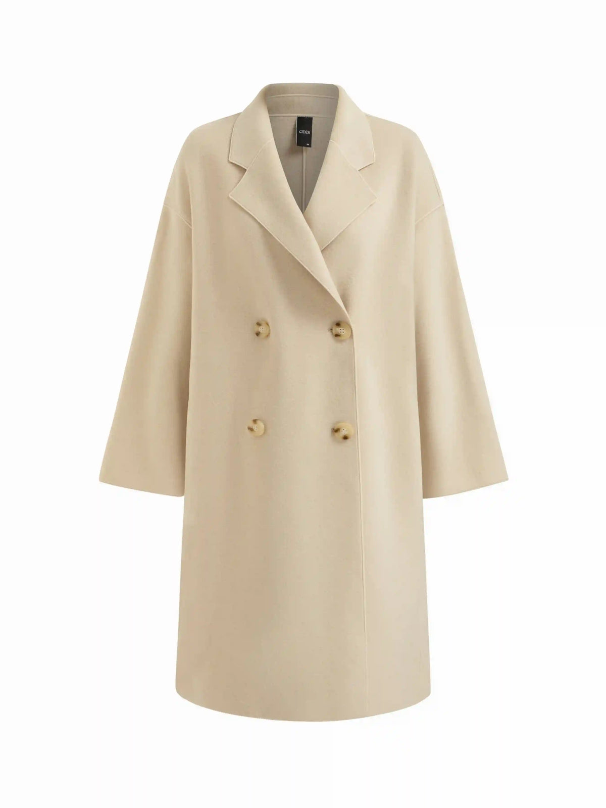 Double-Faced Wool-Blend Notched Collar Double Breasted Oversized Coat