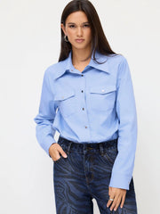 Cotton Collar Long Sleeve Button Shirt Bodysuit