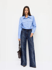 Cotton Collar Long Sleeve Button Shirt Bodysuit