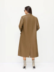 Faux Leather Notched Collar Button Oversized Longline Coat