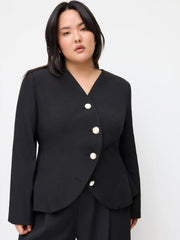 V-neck Asymmetrical Button Long Sleeve Blazer Curve & Plus