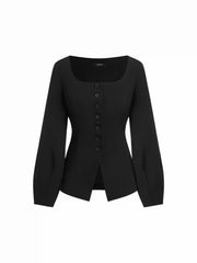 Square Neck Long Sleeve Split Front Button Blazer
