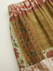 Mid Rise Aztec Two Tone Tiered Ruffle Maxi Skirt