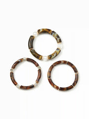 3PCS MARBLE TEXTURED BAMBOO TUBE BRACELET SET