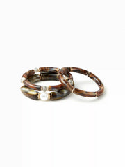 3PCS MARBLE TEXTURED BAMBOO TUBE BRACELET SET