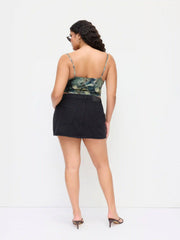 Mesh Graphic Ruched Corset Crop Cami Top Curve & Plus