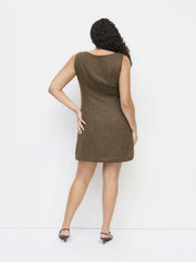 Boat Neck Houndstooth Floral Applique Mini Dress Curve & Plus