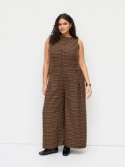 Wool-look Boat Neck Tartan Pleated Jumpsuit Curve & Plus