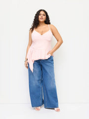 Lace Halter Neckline Asymmetrical Layered Ruffle Hem Cami Top Curve & Plus