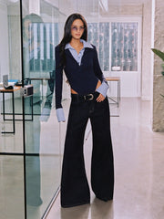 Cider Denim Mid Rise Pocket Wide Leg Jeans
