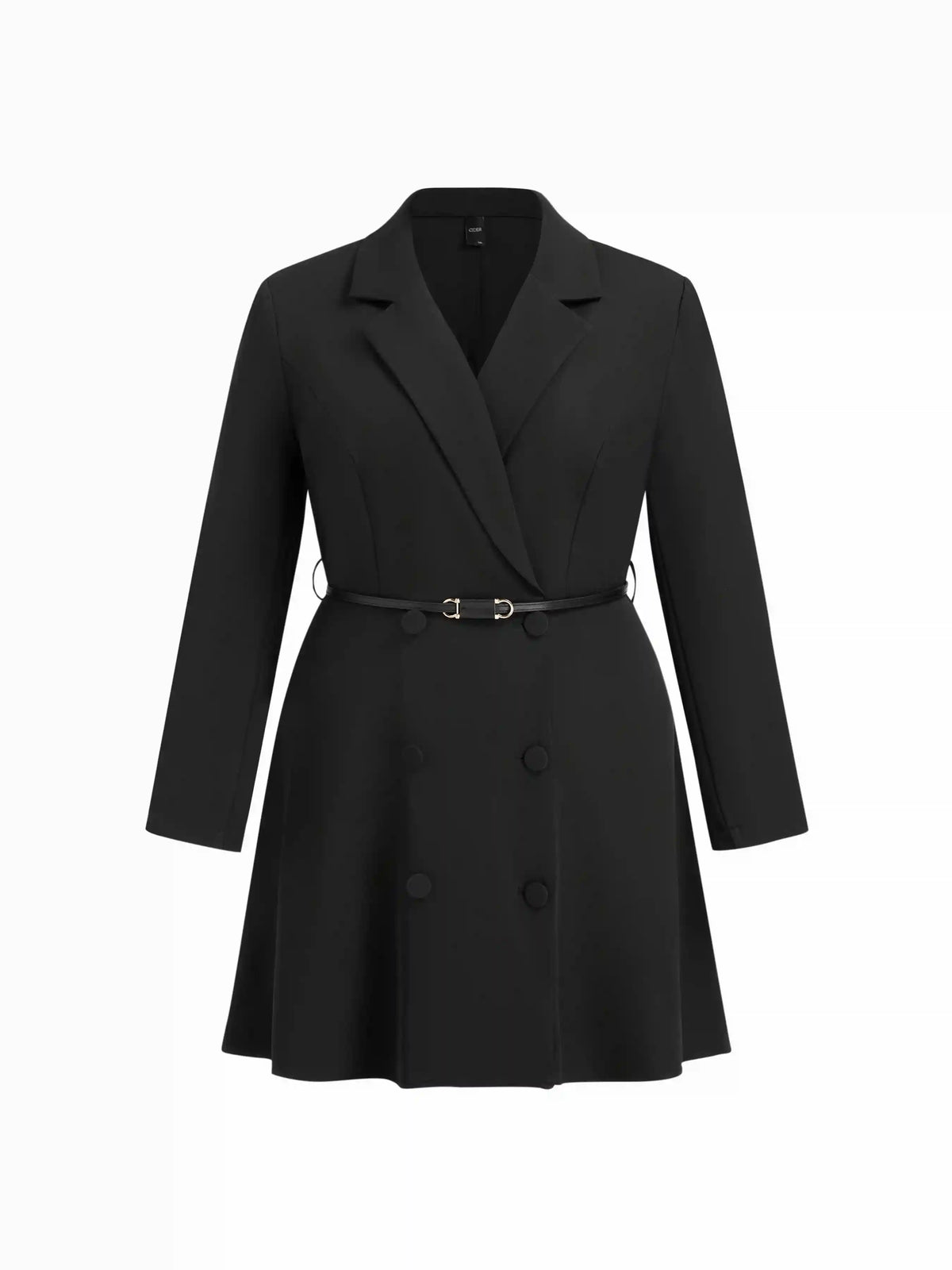 Notched Collar V-neck Double Breasted Mini Blazer Dress With Belt Curve & Plus
