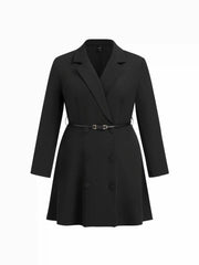 Notched Collar V-neck Double Breasted Mini Blazer Dress With Belt Curve & Plus