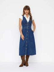 Cider Denim V-neck Button Maxi Dress