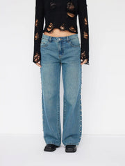 Cider Denim Low Rise Metal Detail Straight Leg Jeans