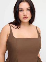 Cotton-blend U-neckline Ruched Ruffle Hem Maxi Cami Dress Curve & Plus