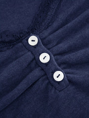 Thermal Cotton-blend V-neck Long Sleeve Lace Trim Ruched Tee