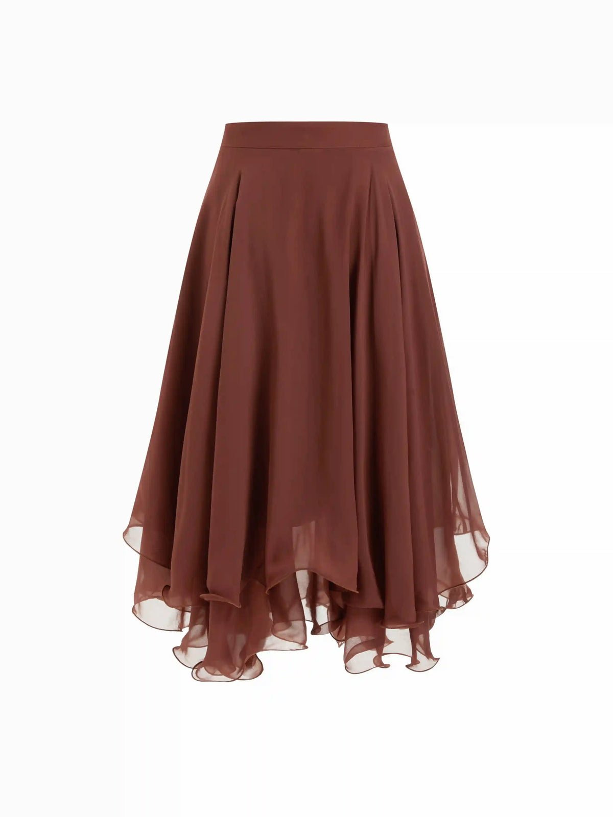 Chiffon Mid Rise Layered Ruffle Midi Skirt