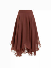 Chiffon Mid Rise Layered Ruffle Midi Skirt