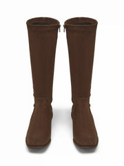 SQUARE TOE CHUNKY HEELED KNEE HIGH BOOTS