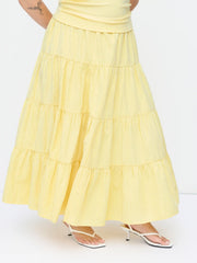 Cotton-blend Mid Rise Stripe Tiered Maxi Skirt Curve & Plus