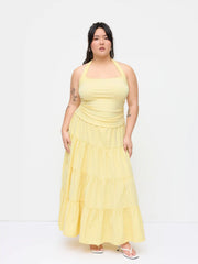 Cotton-blend Mid Rise Stripe Tiered Maxi Skirt Curve & Plus