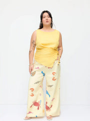 Linen-blend Beaded Knotted Ruched Tank Top Curve & Plus