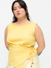 Linen-blend Beaded Knotted Ruched Tank Top Curve & Plus