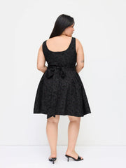 Square Neck Floral Jacquard Backless Bowknot Mini Dress Curve & Plus