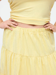 Cotton-blend Mid Rise Stripe Tiered Maxi Skirt Curve & Plus