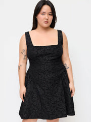 Square Neck Floral Jacquard Backless Bowknot Mini Dress Curve & Plus
