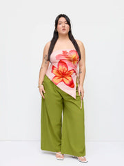 Floral Graphic Drawstring Asymmetrical Hem Bandeau Top Curve & Plus