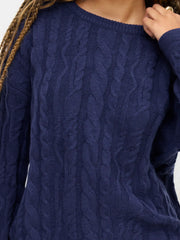 Cable Knit Round Neckline Long Sleeve Sweater