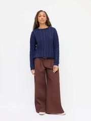 Cable Knit Round Neckline Long Sleeve Sweater