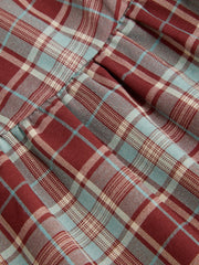 Plaid Stand Collar Puff Sleeve Tie Back Button Mini Dress