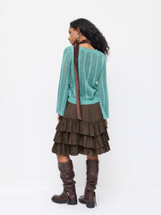 Knit V-neck Hollow Out Long Sleeve Cardigan