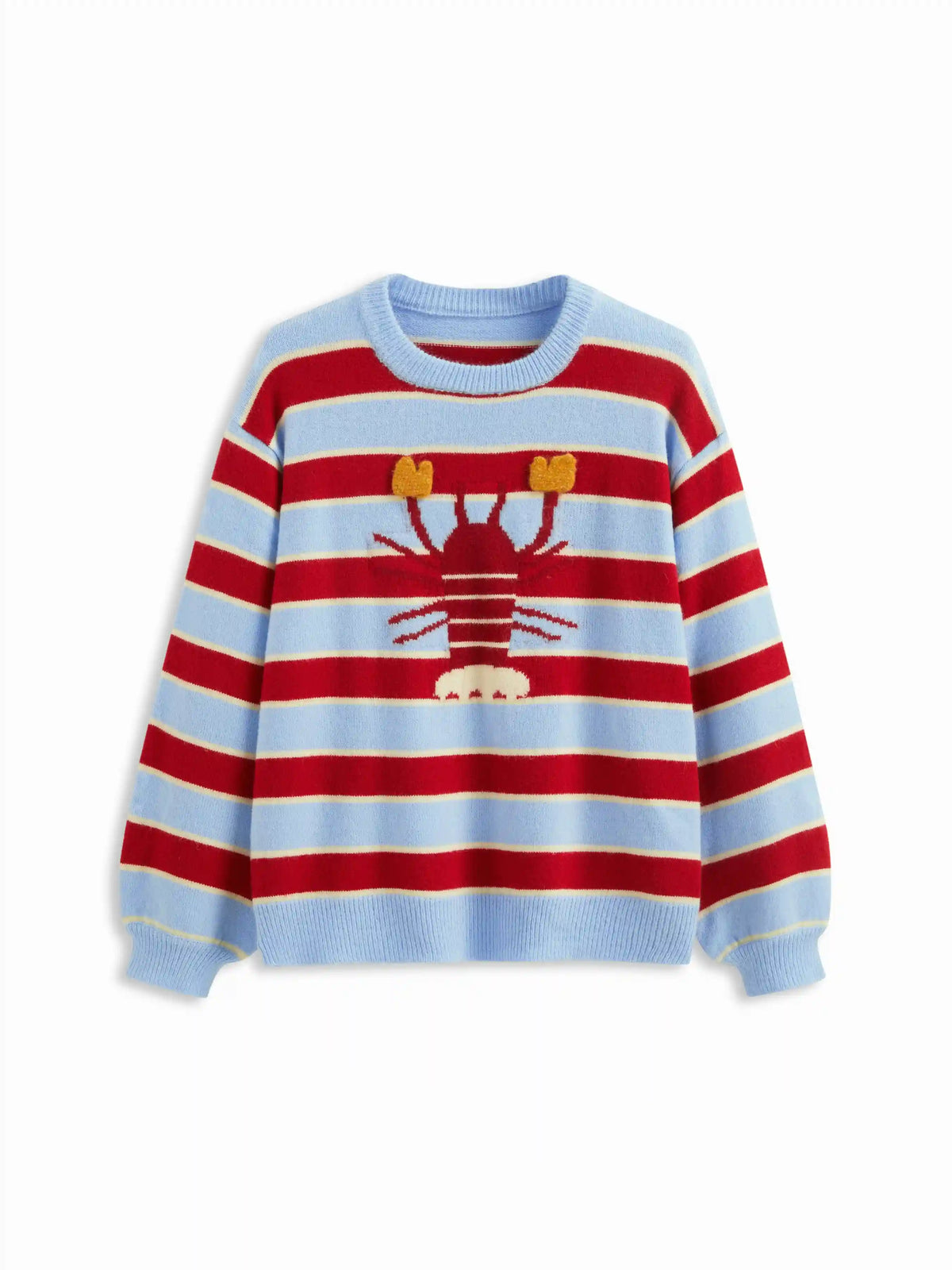 Knit Lobster Pattern Striped Round Neckline Oversized Sweater Curve & Plus