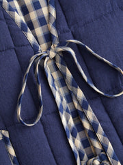 Cotton Gingham Tie Front Star & Shell Stitch Puffer Vest Curve & Plus