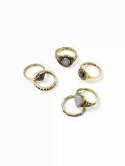 5PCS GEMSTONE ENGRAVED RING SET
