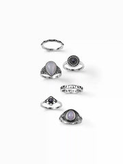 5PCS GEMSTONE ENGRAVED RING SET