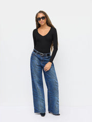 V-neck Solid Bodysuit