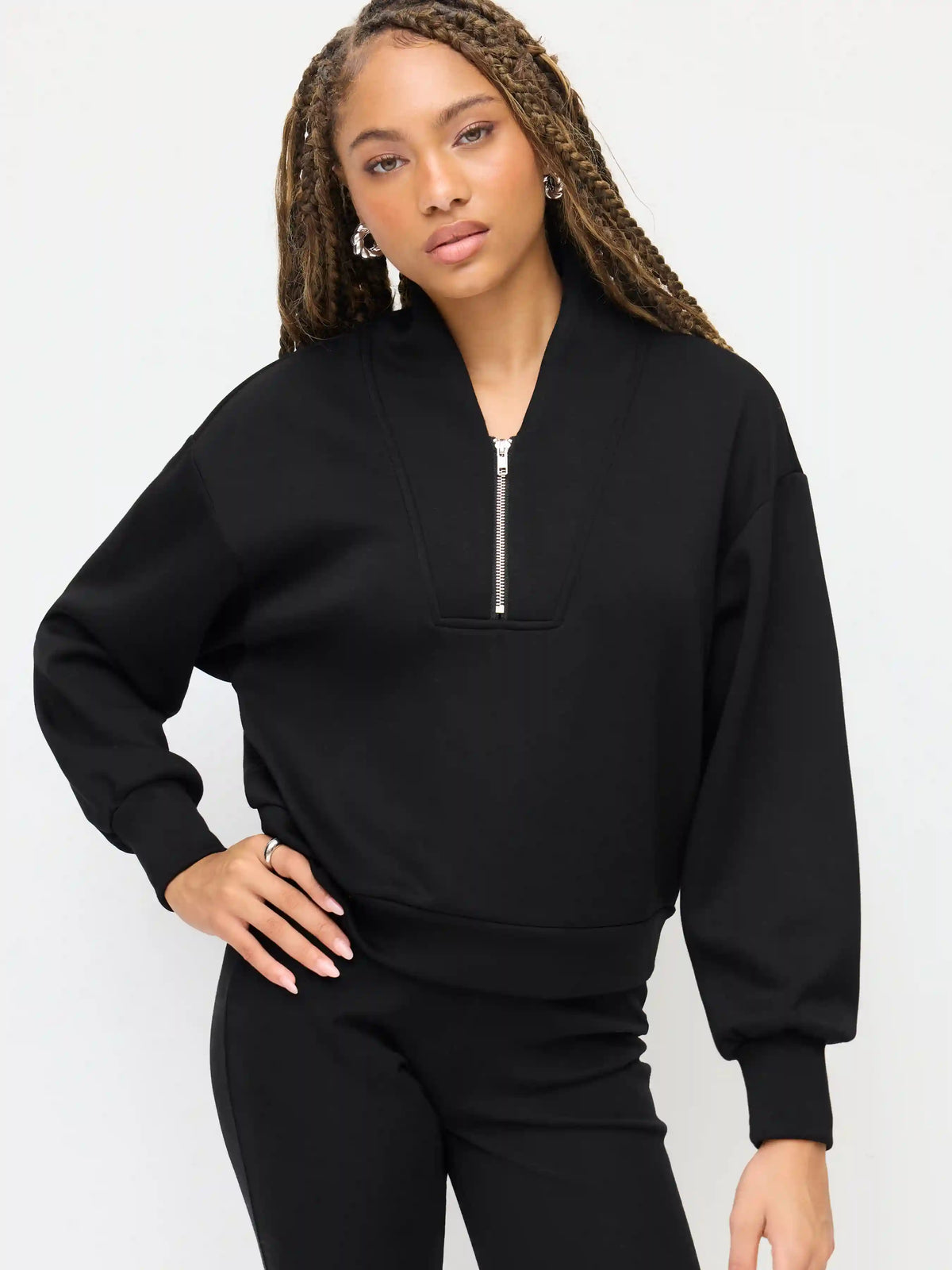 V-neck Solid Half Zip Sweatshirt