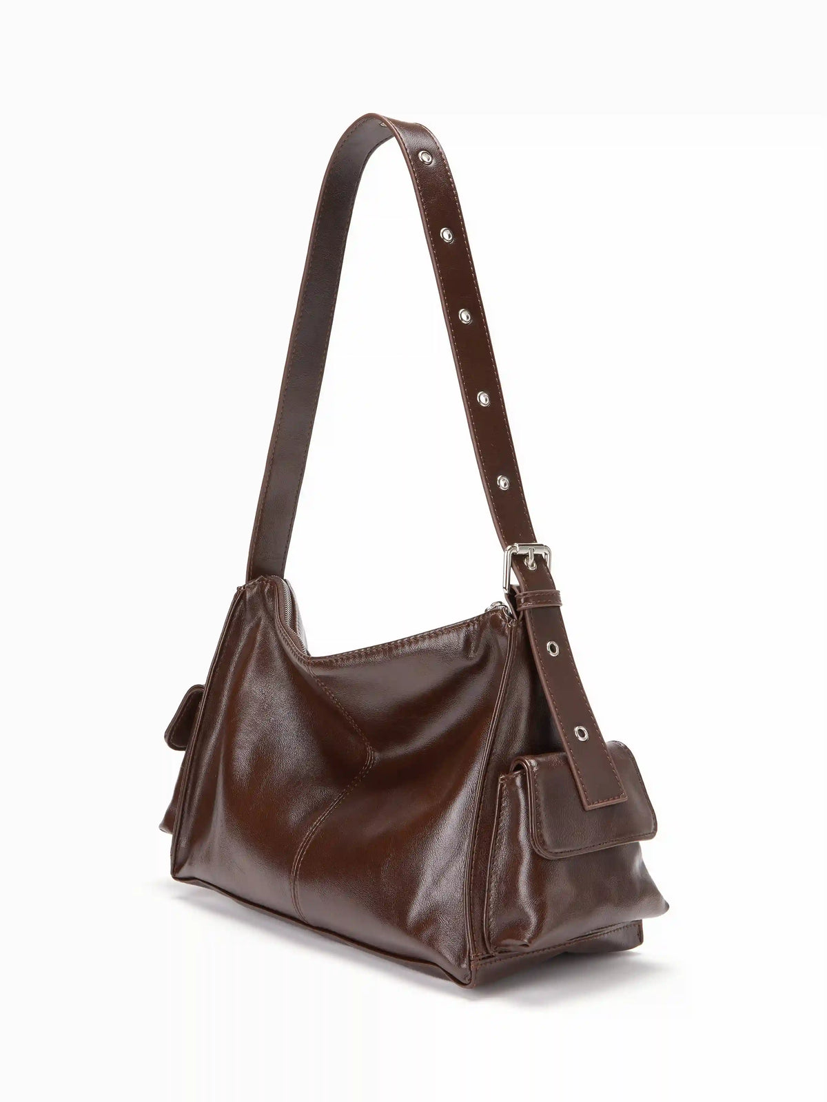 DOUBLE POCKET FAUX LEATHER SHOULDER BAG